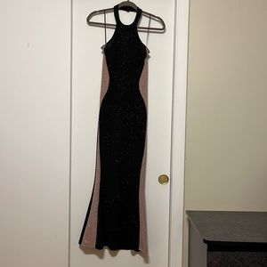 Black & Nude Glitter Halter Dress